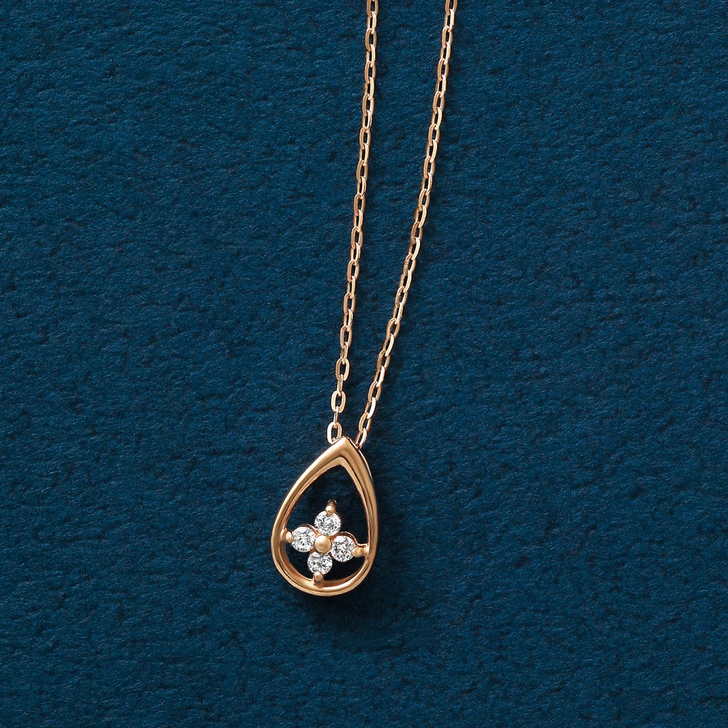 10K Rose Gold Diamond Dew Drop Clover Necklace - Product Image