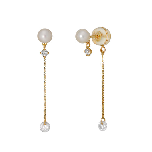 18K/10K Yellow Gold Freshwater Pearl 2Way Earrings - Product Image