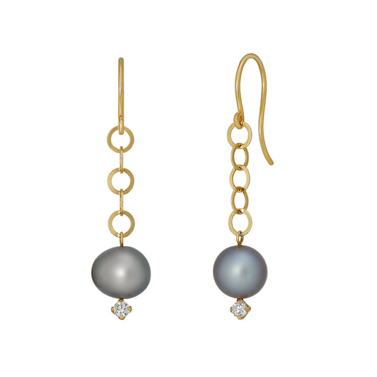 18K/10K Yellow Gold Freshwater Pearl Wire Earrings - Product Image