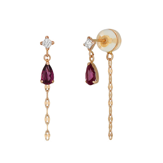 18K / 10K Rose Gold Rhodolite Garnet Drop 2Way Earrings - Product Image