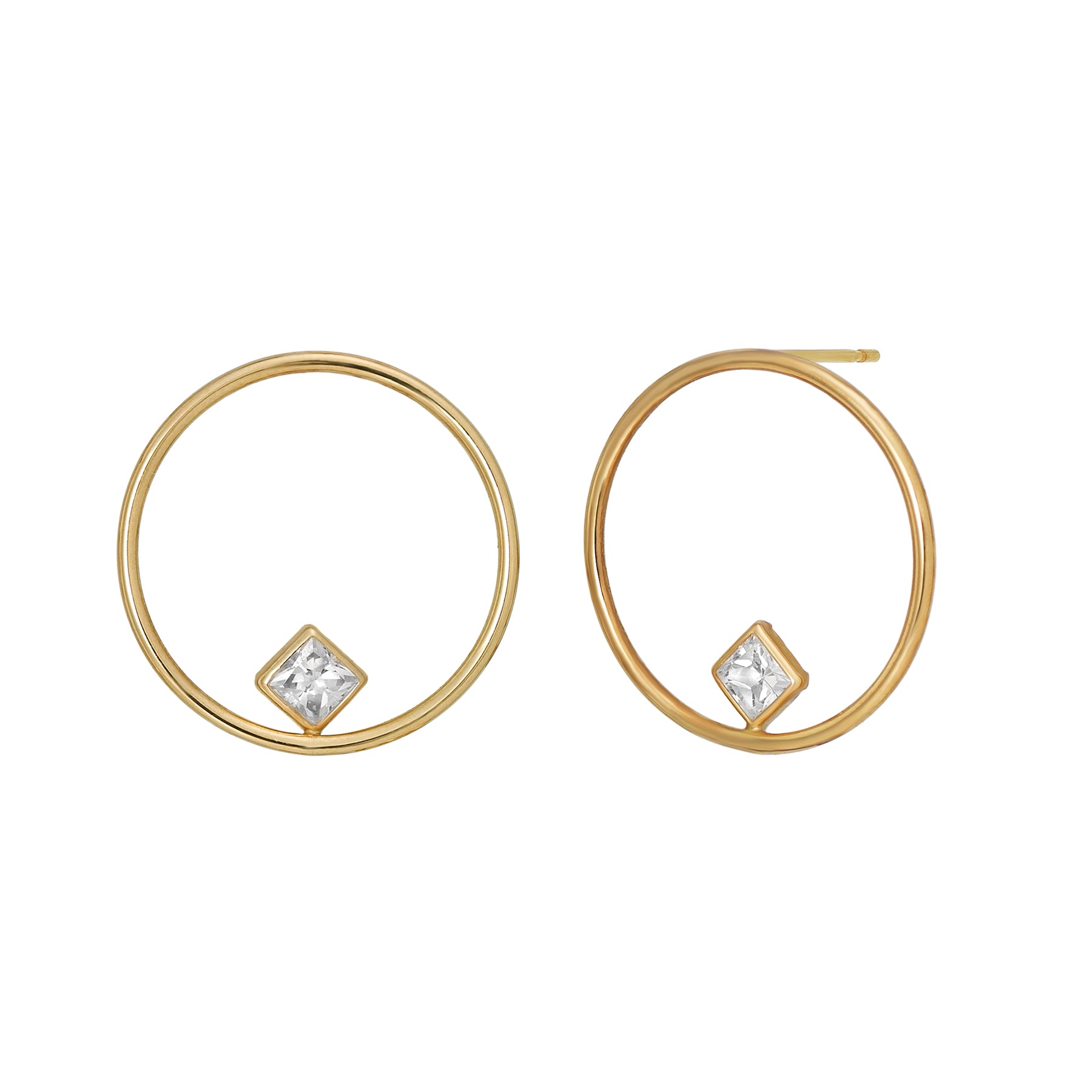 18K / 10K Yellow Gold Cubic Zirconia Circle Earrings - Product Image