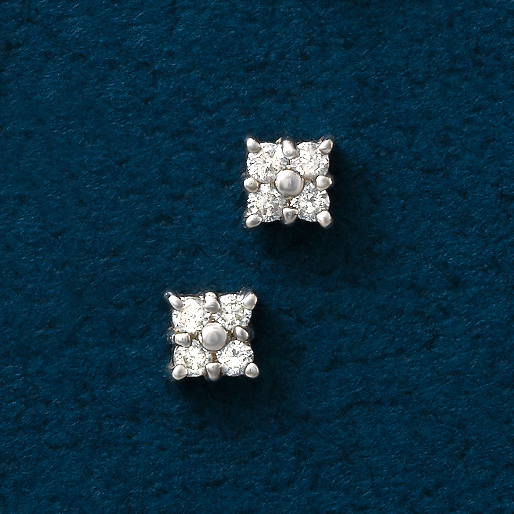 14K White Gold Diamond Square Earrings - Product Image