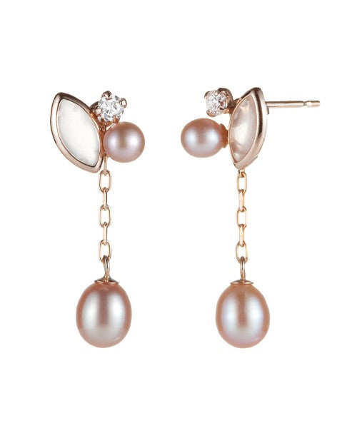 18K/10K Rose Gold Fresh Water Pearl Swinging Earrings - Product Image